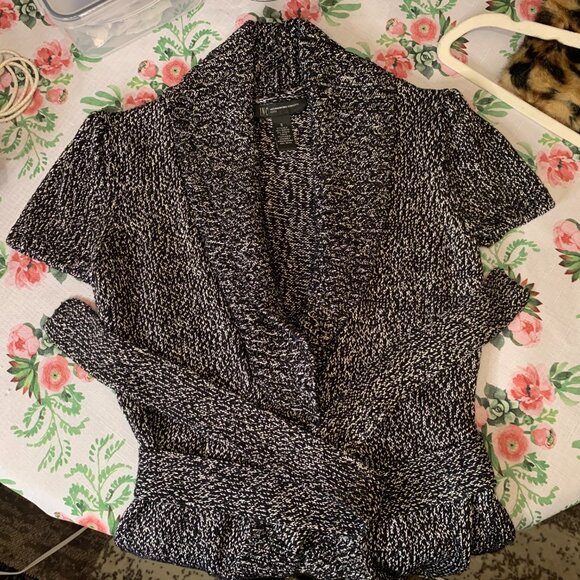 INC Women's Black & White Heathered Knit Cardigan (SZ SP) - Picture 7 of 10